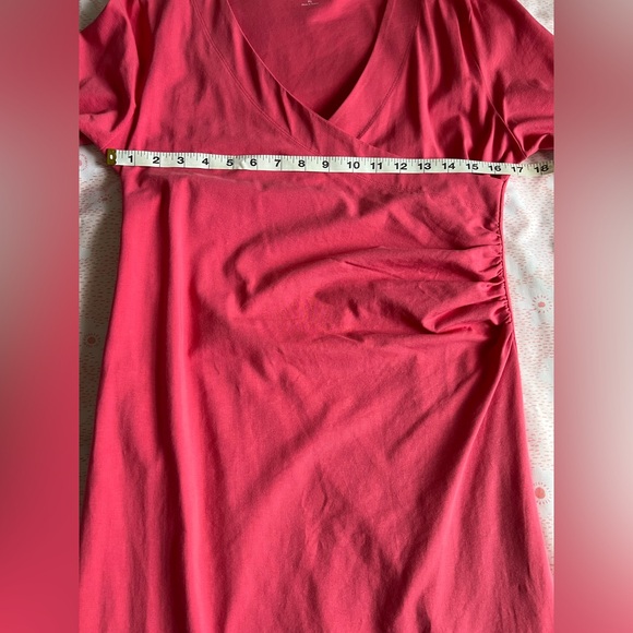 Soft Surroundings Coral Pink Surplice Faux Wrap 3/4 Sleeve Dress Petite Small - Picture 5 of 14